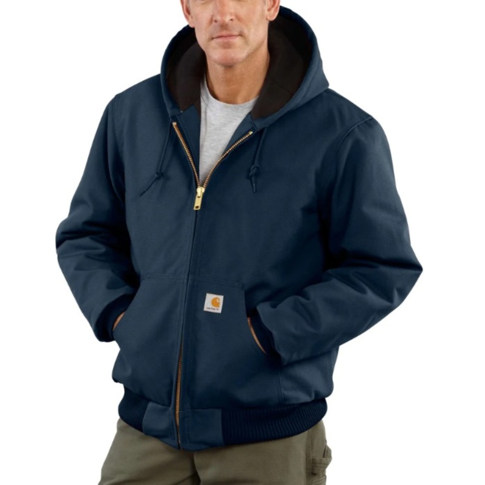 Carhartt Flannel Lined Active Jacket Loose Fit Firm Duck Full Zip Hooded Medium